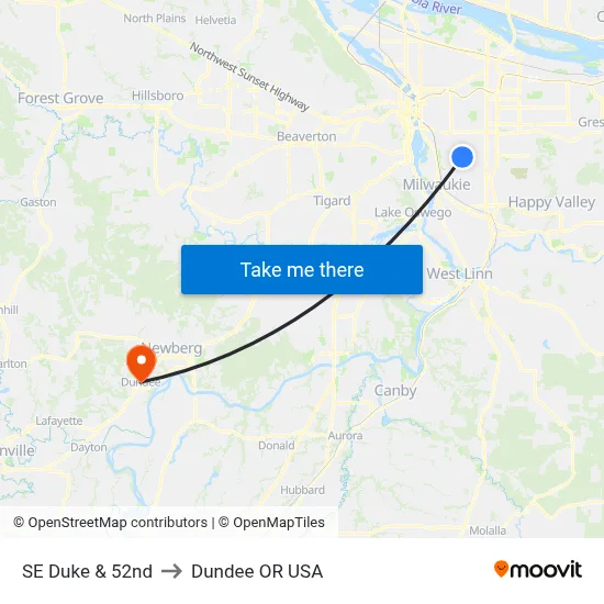 SE Duke & 52nd to Dundee OR USA map
