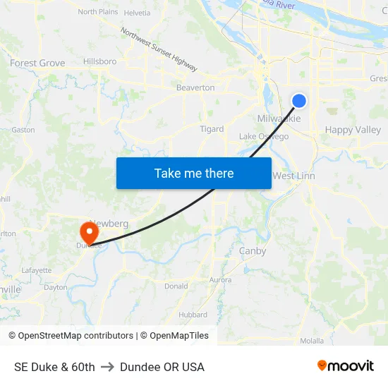 SE Duke & 60th to Dundee OR USA map
