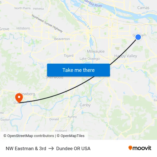 NW Eastman & 3rd to Dundee OR USA map