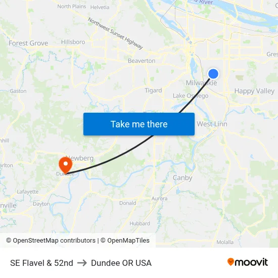 SE Flavel & 52nd to Dundee OR USA map