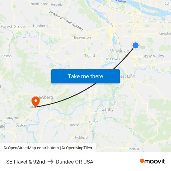 SE Flavel & 92nd to Dundee OR USA map