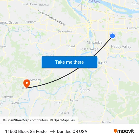 11600 Block SE Foster to Dundee OR USA map