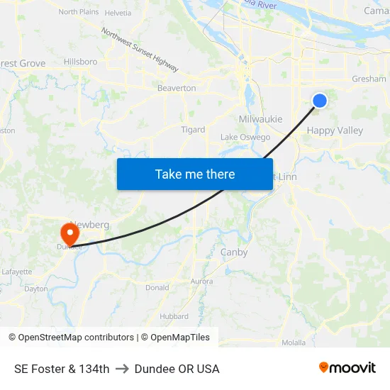 SE Foster & 134th to Dundee OR USA map