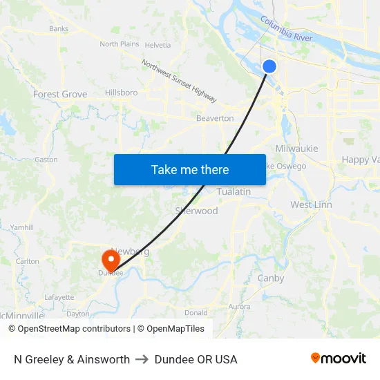 N Greeley & Ainsworth to Dundee OR USA map