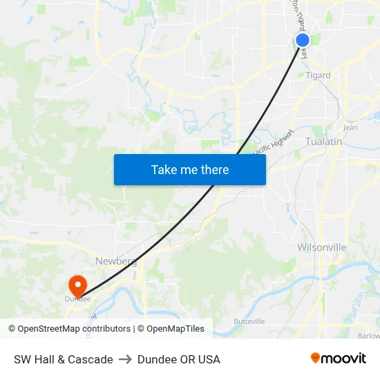 SW Hall & Cascade to Dundee OR USA map