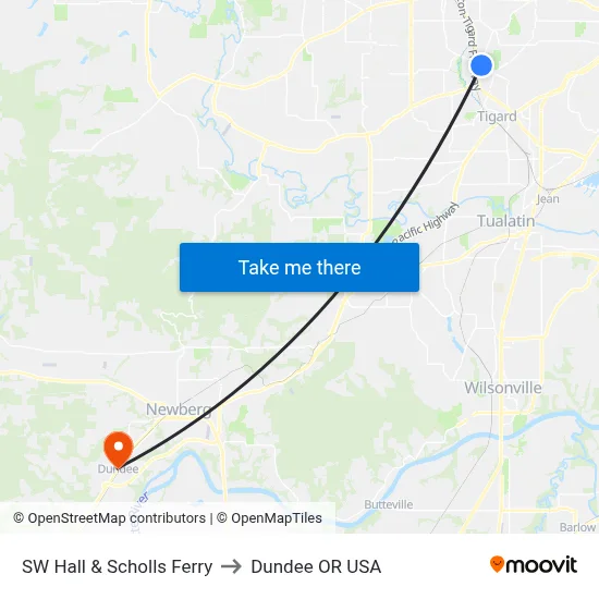 SW Hall & Scholls Ferry to Dundee OR USA map