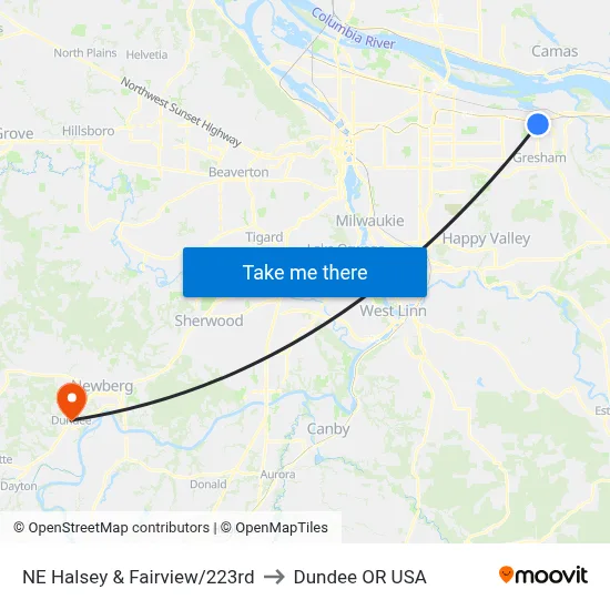 NE Halsey & Fairview/223rd to Dundee OR USA map