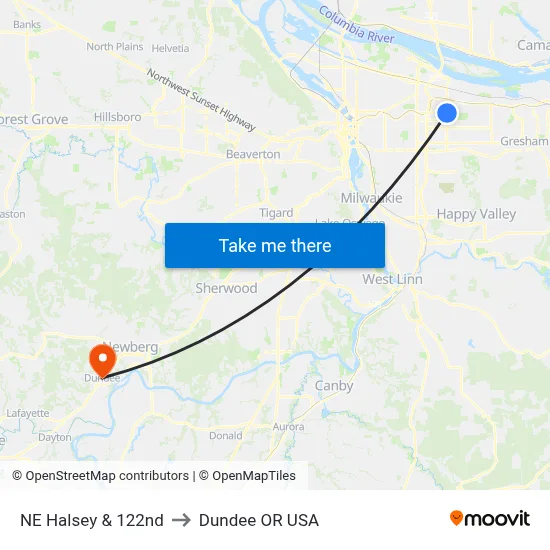 NE Halsey & 122nd to Dundee OR USA map