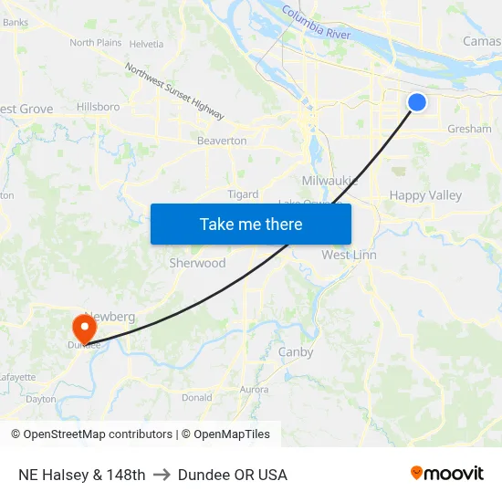 NE Halsey & 148th to Dundee OR USA map