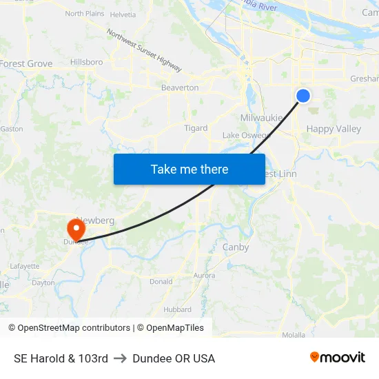 SE Harold & 103rd to Dundee OR USA map
