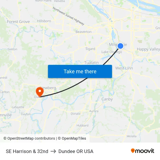 SE Harrison & 32nd to Dundee OR USA map