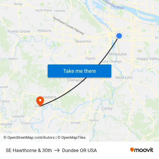 SE Hawthorne & 30th to Dundee OR USA map