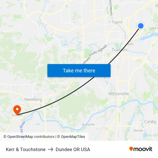 Kerr & Touchstone to Dundee OR USA map