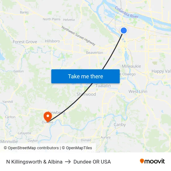 N Killingsworth & Albina to Dundee OR USA map