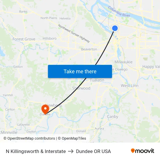 N Killingsworth & Interstate to Dundee OR USA map