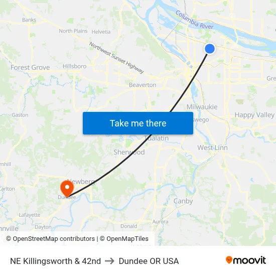 NE Killingsworth & 42nd to Dundee OR USA map