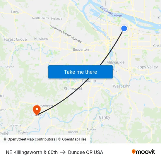 NE Killingsworth & 60th to Dundee OR USA map