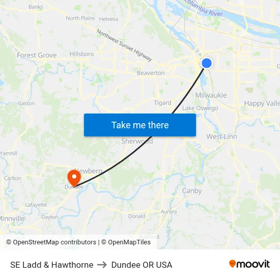 SE Ladd & Hawthorne to Dundee OR USA map