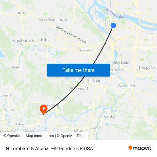 N Lombard & Albina to Dundee OR USA map
