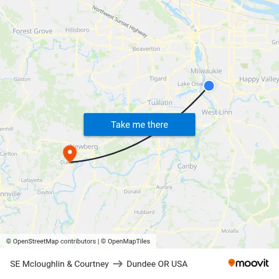 SE Mcloughlin & Courtney to Dundee OR USA map