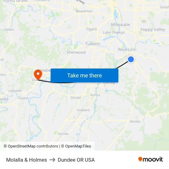 Molalla & Holmes to Dundee OR USA map