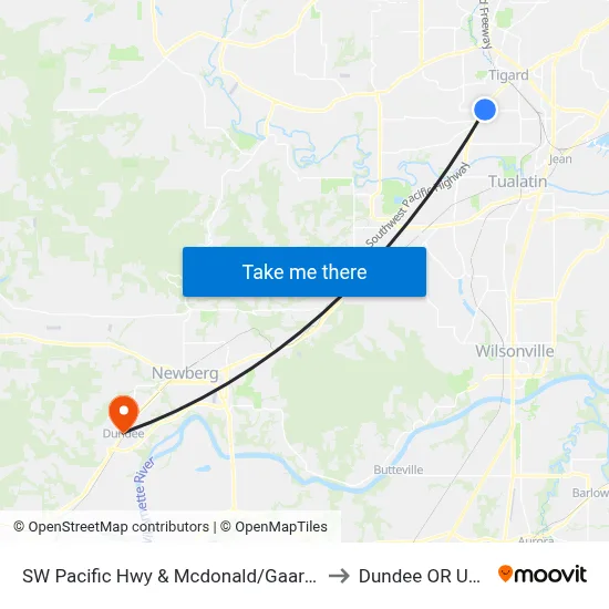 SW Pacific Hwy & Mcdonald/Gaarde to Dundee OR USA map