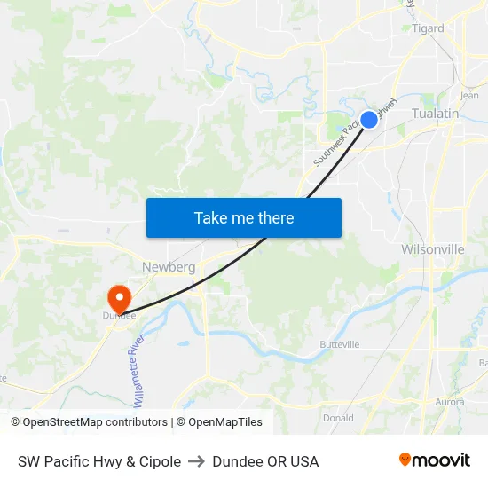 SW Pacific Hwy & Cipole to Dundee OR USA map