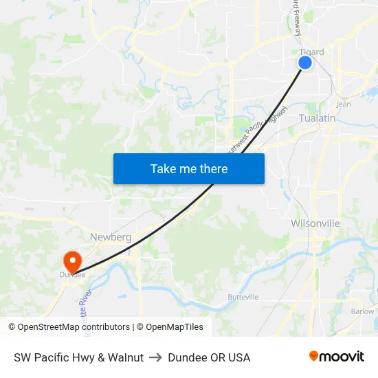 SW Pacific Hwy & Walnut to Dundee OR USA map