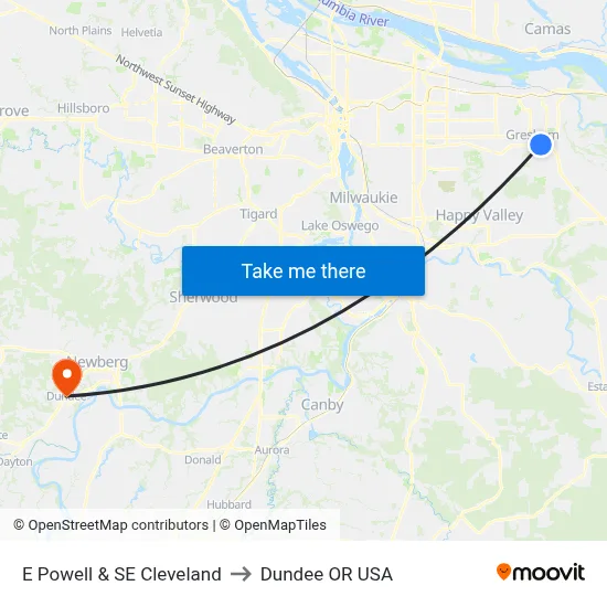 E Powell & SE Cleveland to Dundee OR USA map