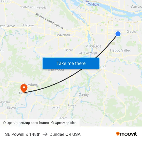 SE Powell & 148th to Dundee OR USA map