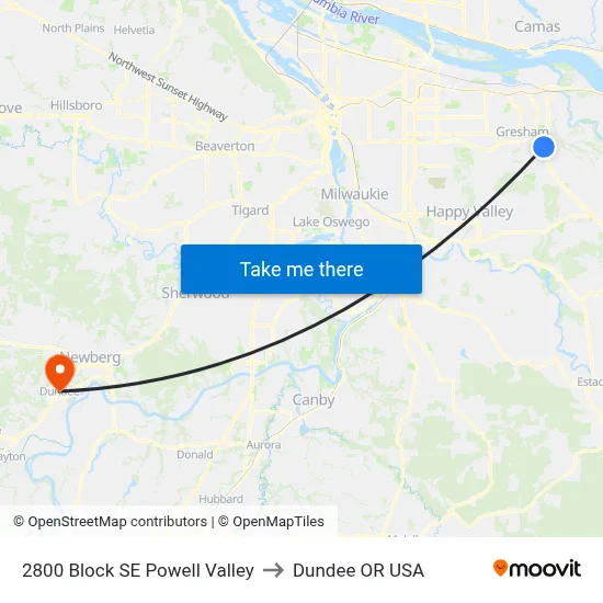 2800 Block SE Powell Valley to Dundee OR USA map