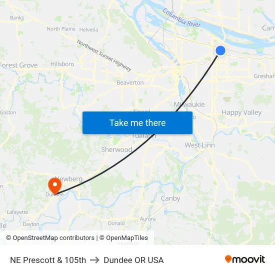 NE Prescott & 105th to Dundee OR USA map