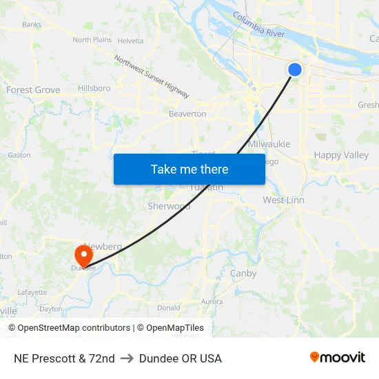 NE Prescott & 72nd to Dundee OR USA map