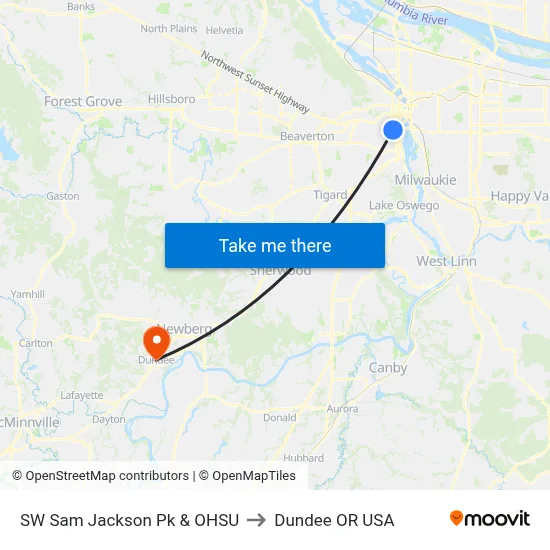 SW Sam Jackson Pk & OHSU to Dundee OR USA map