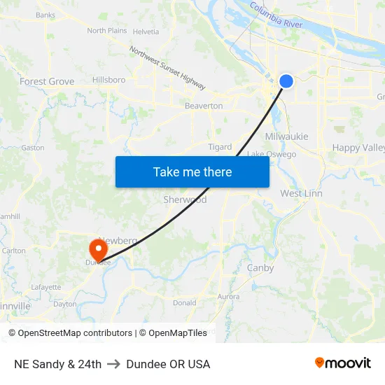 NE Sandy & 24th to Dundee OR USA map