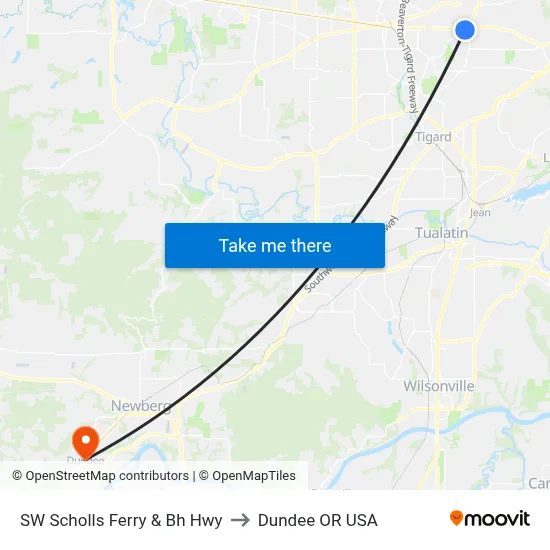 SW Scholls Ferry & Bh Hwy to Dundee OR USA map