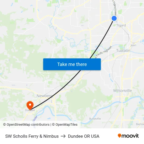 SW Scholls Ferry & Nimbus to Dundee OR USA map