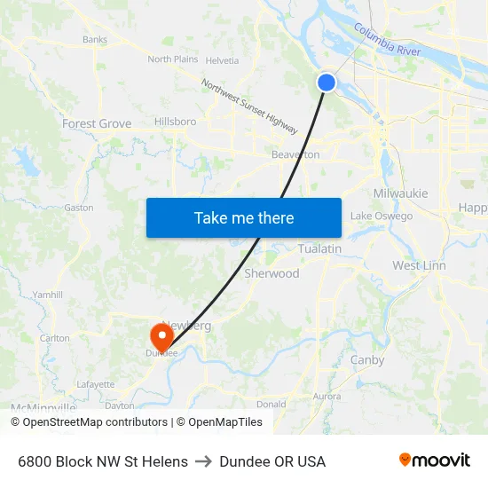 6800 Block NW St Helens to Dundee OR USA map
