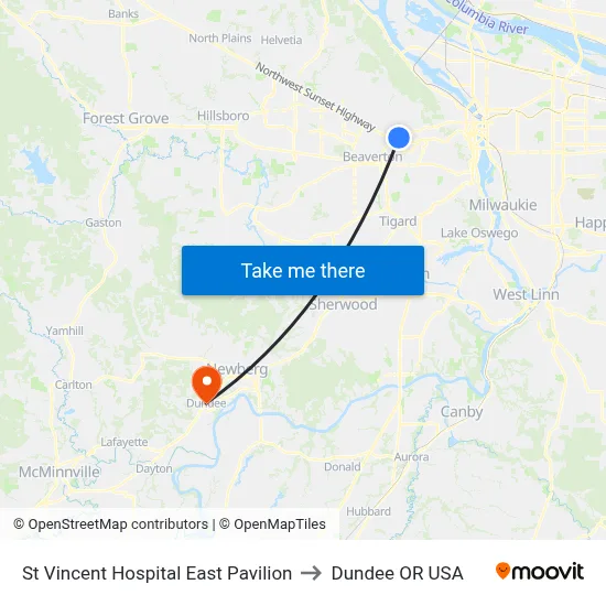St Vincent Hospital East Pavilion to Dundee OR USA map