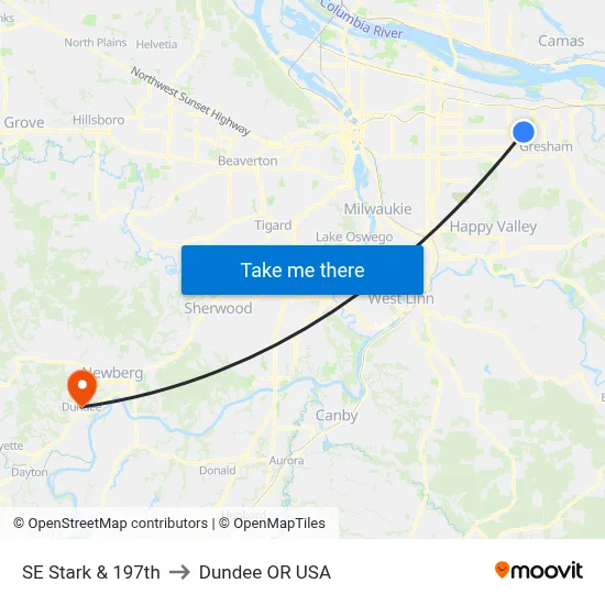SE Stark & 197th to Dundee OR USA map