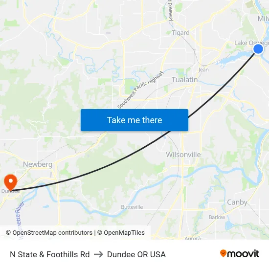 N State & Foothills Rd to Dundee OR USA map