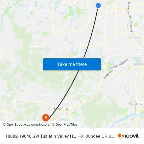 18882-19040 SW Tualatin Valley Hwy to Dundee OR USA map