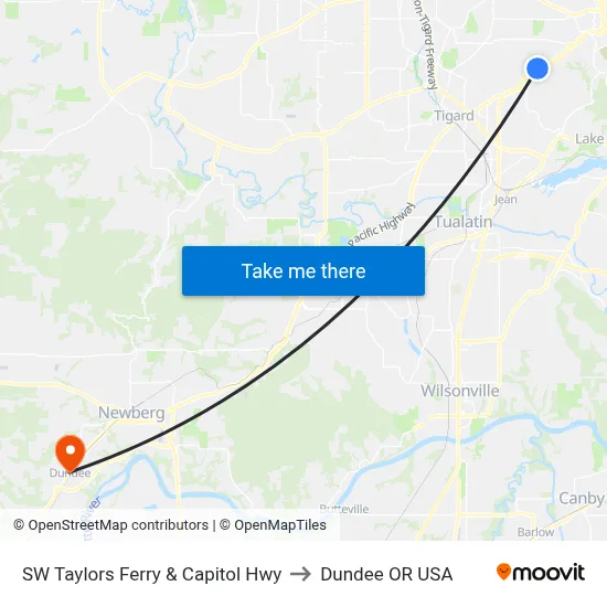 SW Taylors Ferry & Capitol Hwy to Dundee OR USA map