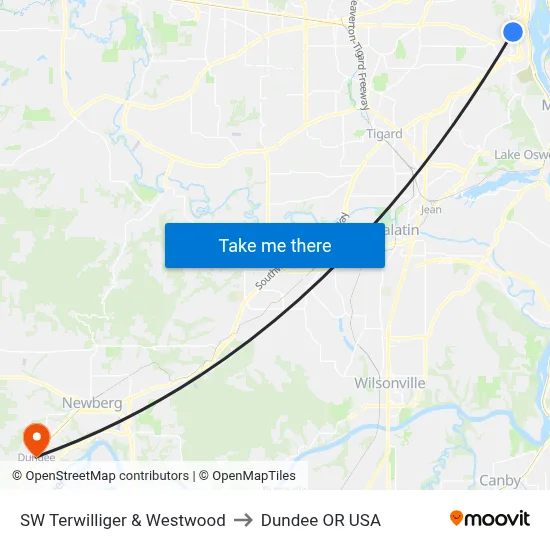 SW Terwilliger & Westwood to Dundee OR USA map