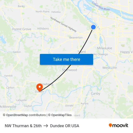 NW Thurman & 26th to Dundee OR USA map