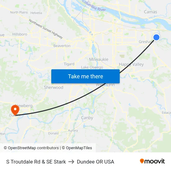 S Troutdale Rd & SE Stark to Dundee OR USA map