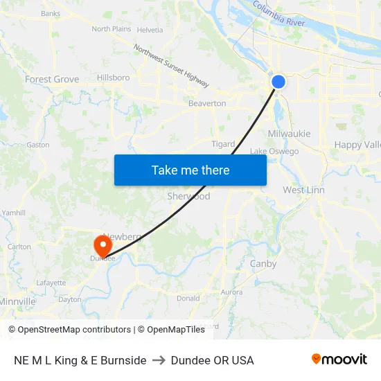 NE M L King & E Burnside to Dundee OR USA map