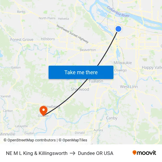 NE M L King & Killingsworth to Dundee OR USA map