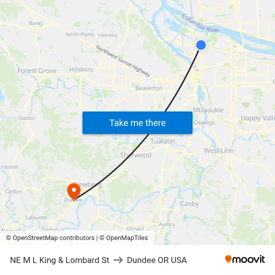 NE M L King & Lombard St to Dundee OR USA map