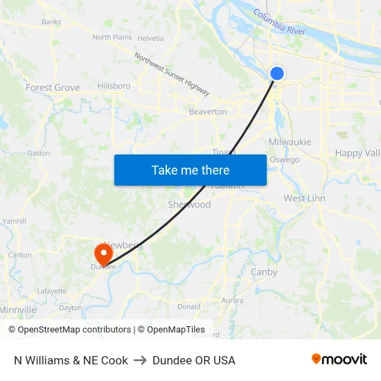 N Williams & NE Cook to Dundee OR USA map
